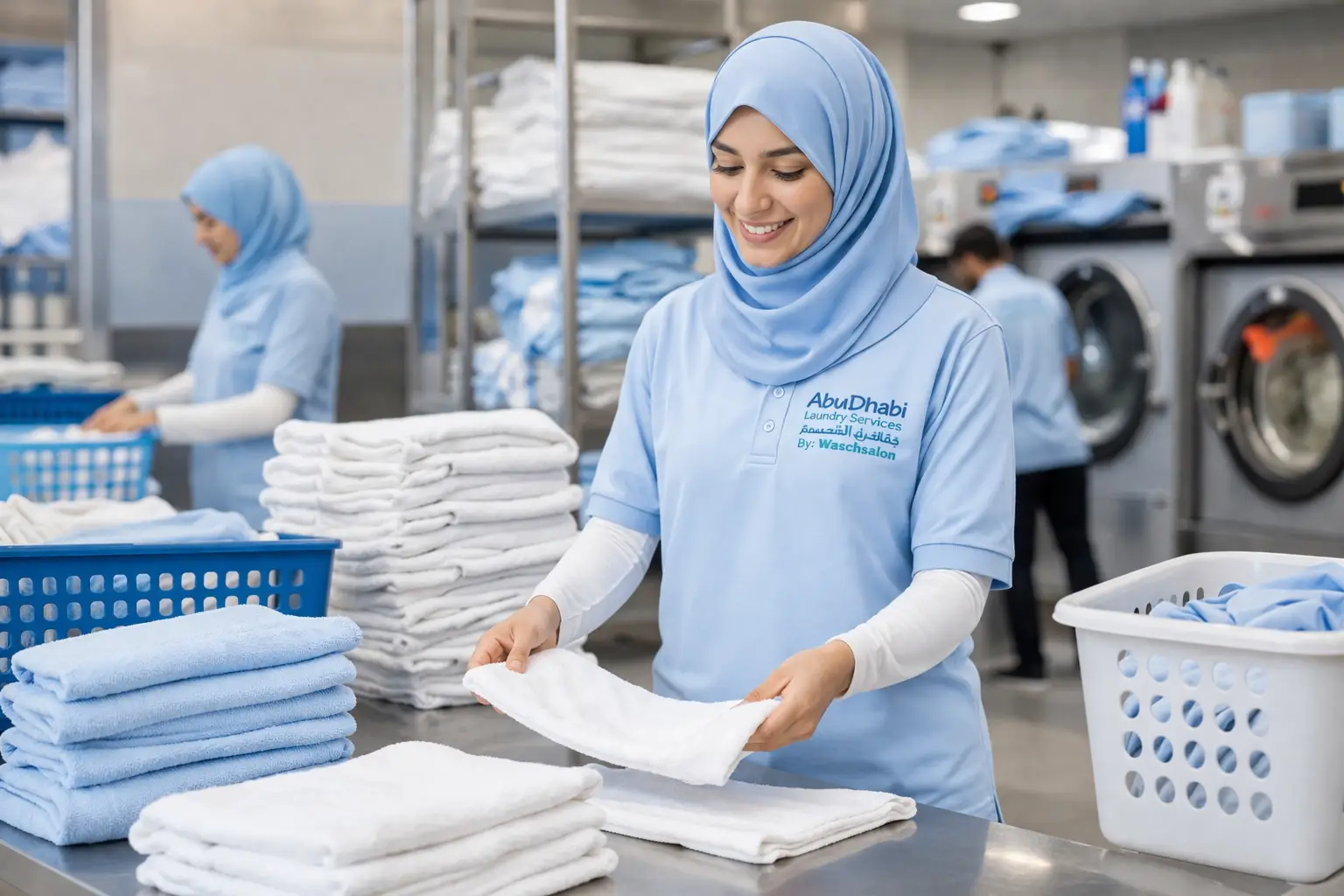 Our lady imployee at abu dhabhi laundry service handling laundry